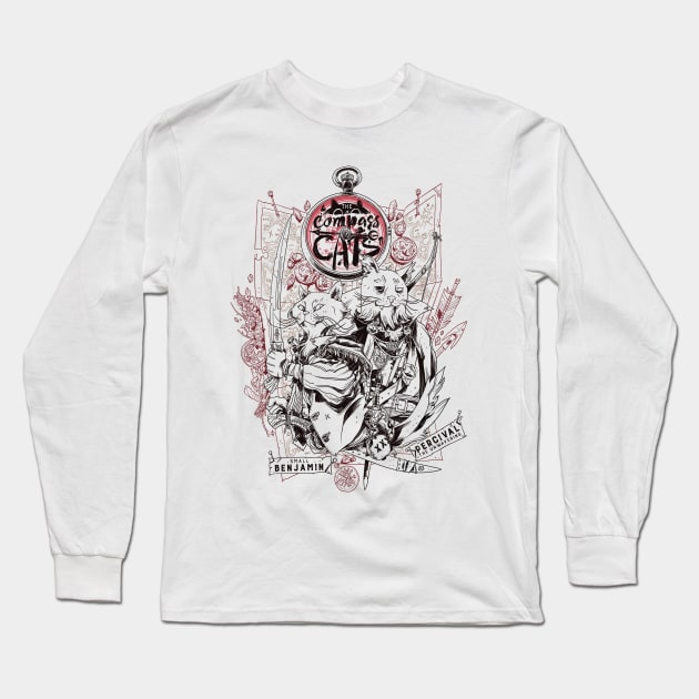 Compass Cats Lineart Long Sleeve T-Shirt by One Shot Podcast